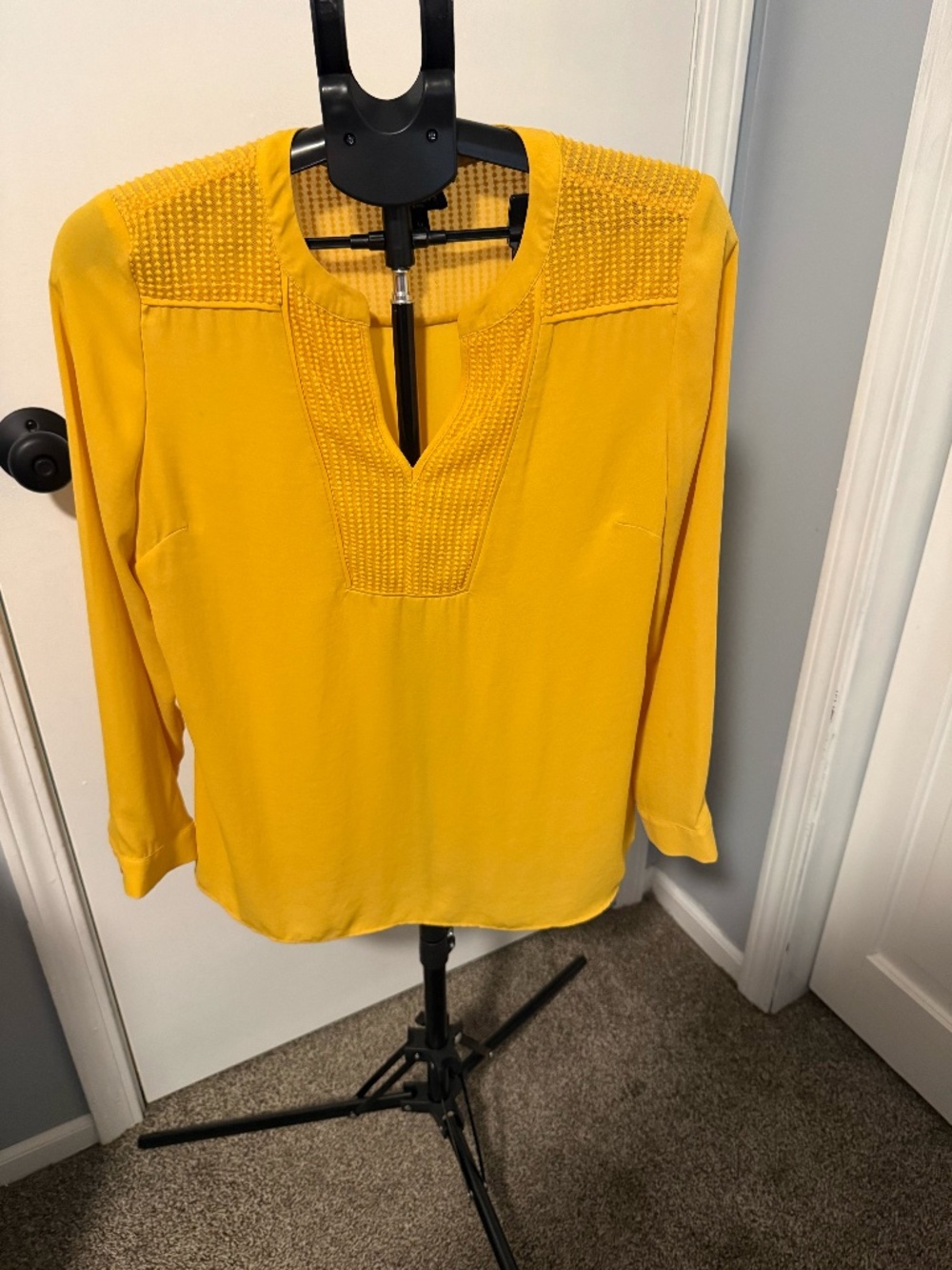 Talbots Bright Yellow Embroidered Overlay Blouse